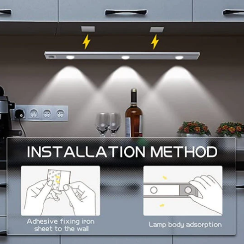 Lampe LED d'Armoire à Détecteur de Mouvement – Rechargeable USB, 3 Tons de Lumière & Installation Magnétique